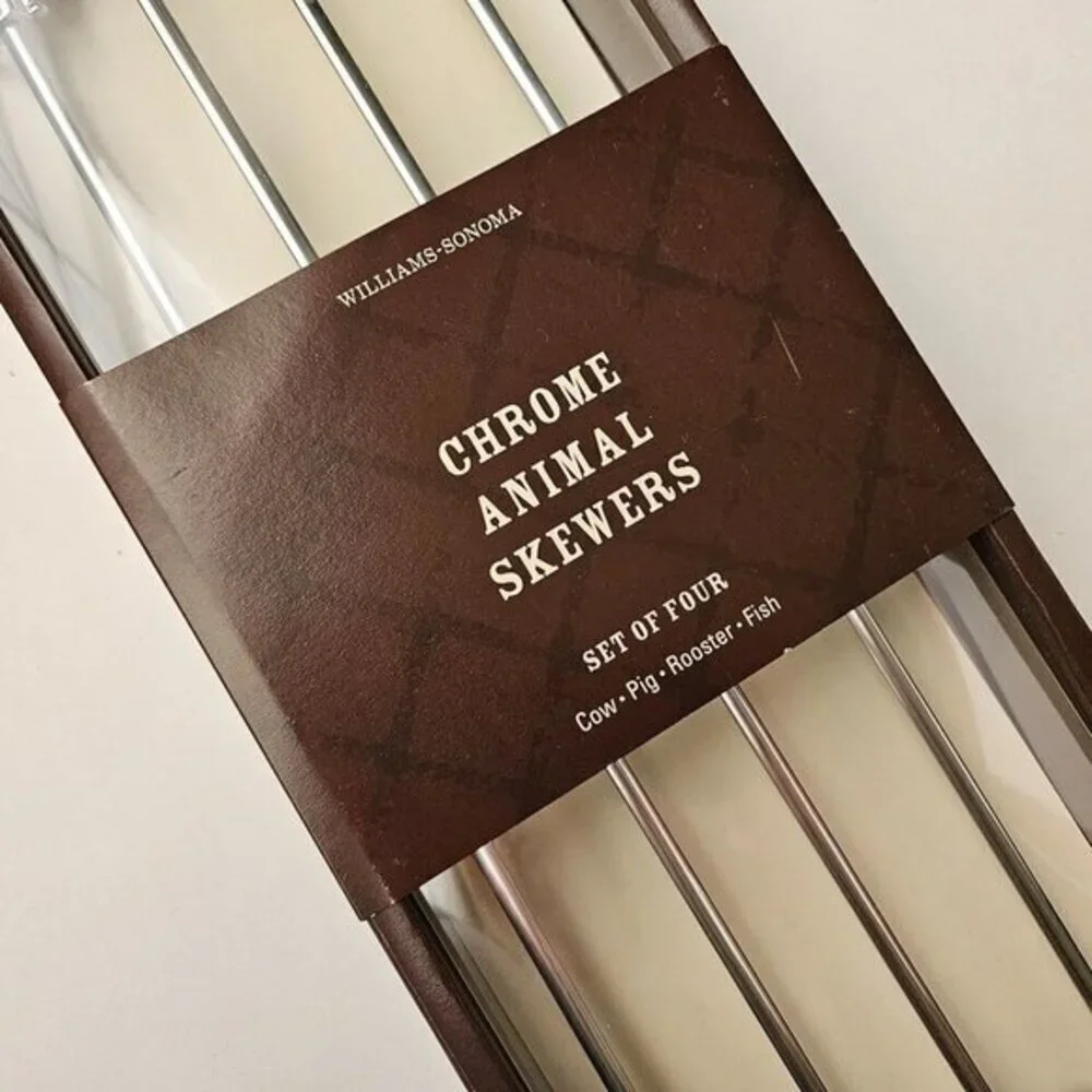 Williams Sonoma Chrome Animal Skewers Set of 4 Grilling Kitchen Accessories New‎